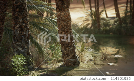 Palm trees in desert Liwa dunes Palm trees in desert Liwa dunes 114501925