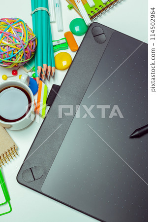 Concept artist desktop. Graphics tablet Concept artist desktop. Graphics tablet 114502964