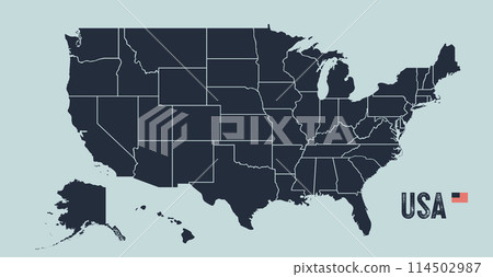 USA Map. Poster map of United States of America. Black and white print of USA with states, poster or geographic, political theme. Black and white print map of USA states. Vector Illustration USA Map. Poster map of United States of America. Black and white print of USA with states, poster or geographic, political theme. Black and white print map of USA states. Vector Illustration 114502987