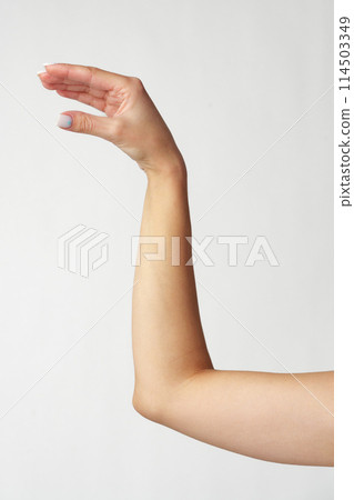 Hand picking something against white background copy space Hand picking something against white background copy space 114503349