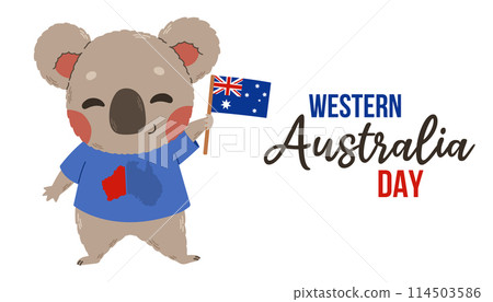 Western Australia Day banner. Koala with Australia flag vector. Western Australia Poster, first Monday in June. 114503586