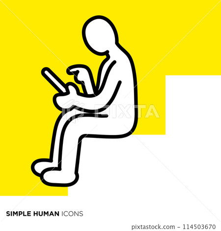 簡單的人類圖示系列，坐在樓梯上使用智慧型手機的人 114503670