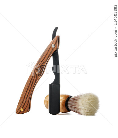 Vintage shaving razor and tools isolated on white 114503892