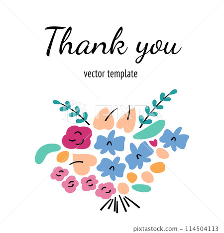 Greeting card with flower bouquet, square template with copy space, vector arrangement with beautiful flowers, roses, tulips, birthday celebration, gift for womens day, mothers day, thank you template Greeting card with flower bouquet, square template with copy space, vector arrangement with beautiful flowers, roses, tulips, birthday celebration, gift for womens day, mothers day, thank you template 114504113