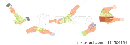 Hand Holding Money with Dollar Banknote Vector Set Hand Holding Money with Dollar Banknote Vector Set 114504164