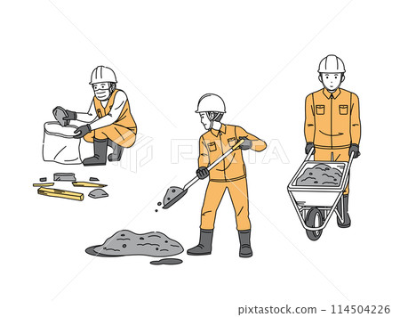 Civil engineering work: Illustration of a male civil engineer removing rubble and mud 114504226