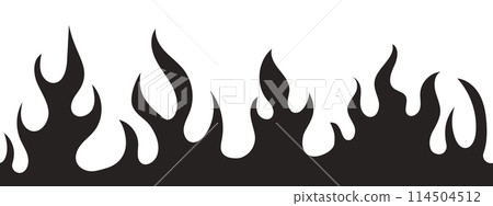 Flame neo tribal tattoo y2k hot print line and silhouette retro ornament seamless pattern. Fire set design elements isolated on white Flame neo tribal tattoo y2k hot print line and silhouette retro ornament seamless pattern. Fire set design elements isolated on white 114504512