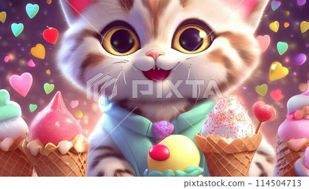 Colorful ice cream and kitten 114504713