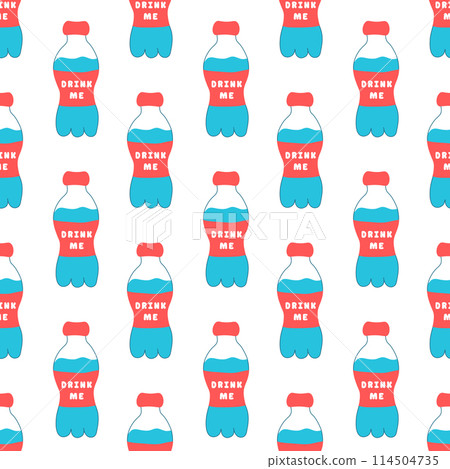 Drink more water. Seamless Pattern with bottles. Vector flat illustration. 114504735