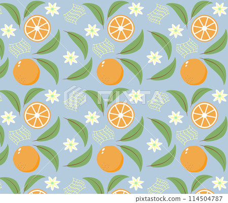 Orange fruit summer vector seamless pattern. Orange fruit summer vector seamless pattern. 114504787