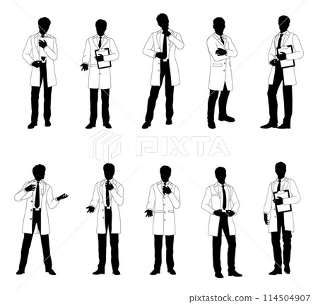 Scientists Professors Engineers Silhouettes Set Scientists Professors Engineers Silhouettes Set 114504907