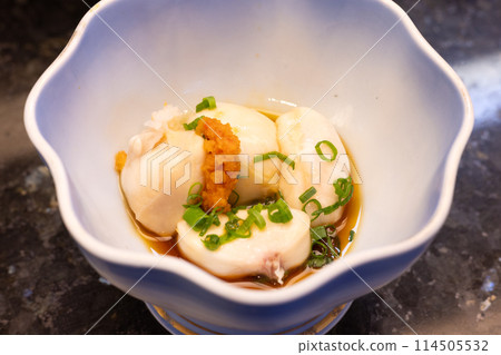 Delicious tiger pufferfish milt with ponzu sauce Delicious tiger pufferfish milt with ponzu sauce 114505532