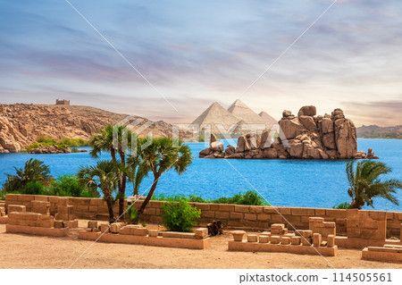 The Nile view, islands in the Lake Nasser, Philae, Aswan, Egypt The Nile view, islands in the Lake Nasser, Philae, Aswan, Egypt 114505561