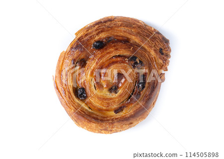 Baked cinnamon bun isolated on white background 114505898