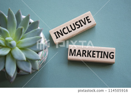 Inclusive Marketing symbol. Wooden blocks with words Inclusive Marketing. Beautiful grey green background with succulent plant. Business and Inclusive Marketing concept. Copy space. Inclusive Marketing symbol. Wooden blocks with words Inclusive Marketing. Beautiful grey green background with succulent plant. Business and Inclusive Marketing concept. Copy space. 114505916