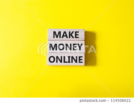 Make Money Online symbol. Concept words Make Money Online on wooden blocks. Beautiful yellow background. Business and Make Money Online concept. Copy space. Make Money Online symbol. Concept words Make Money Online on wooden blocks. Beautiful yellow background. Business and Make Money Online concept. Copy space. 114506022