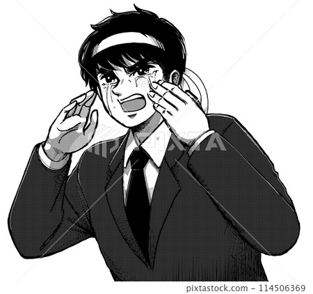 黑白圖形風格插圖-哭泣的辦公室職員歡呼 114506369