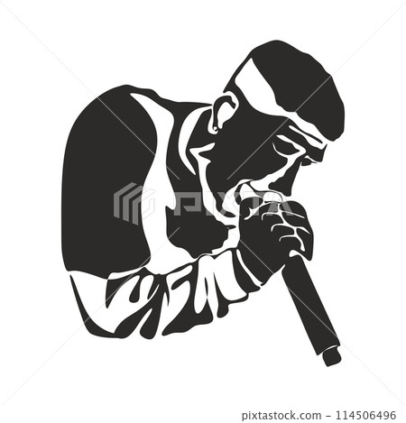 Man singer silhouette, man singing on microphone, singer singing silhouette, vocalist singing to microphone Man singer silhouette, man singing on microphone, singer singing silhouette, vocalist singing to microphone 114506496