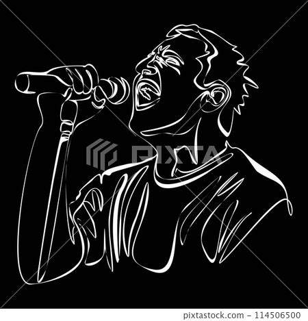 One continuous line Man singer silhouette, man singing on microphone vocalist singing to microphone One continuous line Man singer silhouette, man singing on microphone vocalist singing to microphone 114506500
