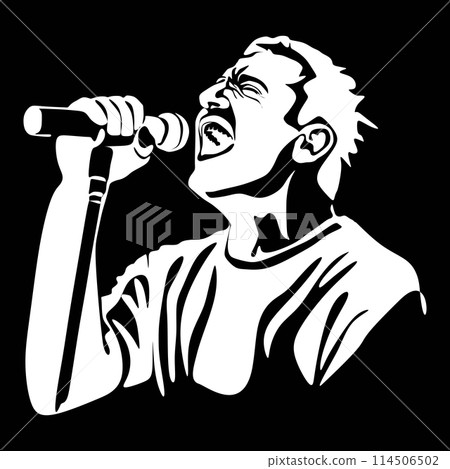 Man singer silhouette, man singing on microphone, singer singing silhouette, vocalist singing to microphone Man singer silhouette, man singing on microphone, singer singing silhouette, vocalist singing to microphone 114506502