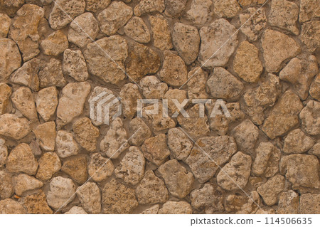 Brown rough stone floor wall abstract pattern mosaic texture background structure tile solid 114506635