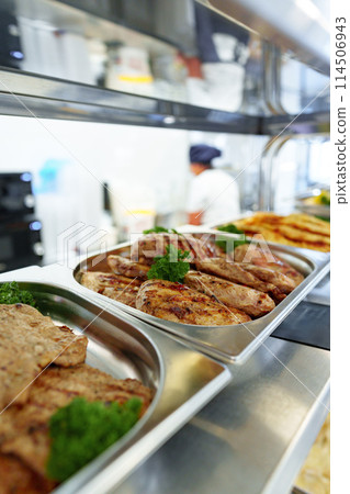 Variety of Food Displayed on Buffet Table 114506943