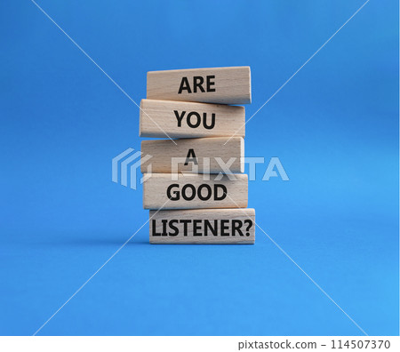 Listening skills symbol. Wooden blocks with words Are you a good Listener. Beautiful blue background. Business and Are you a good Listener concept. Copy space. Listening skills symbol. Wooden blocks with words Are you a good Listener. Beautiful blue background. Business and Are you a good Listener concept. Copy space. 114507370