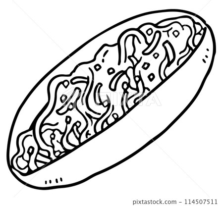 Fried noodles bread line drawing 114507511