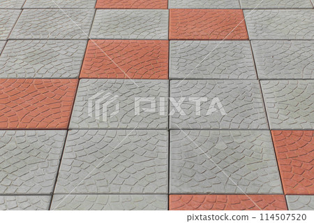 Brown Paving Slabs Stone Mosaic Abstract Pattern Surface Street Floor Road Texture Background Tile Stripes Lines Pavement 114507520