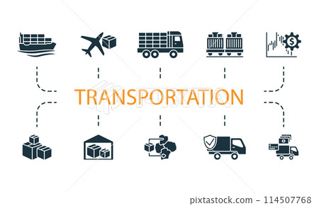 Transportation set. Creative icons. Editable elements. Transportation set. Creative icons. Editable elements. 114507768