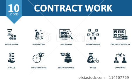 Contract work set. Creative icons. Editable elements. 114507769