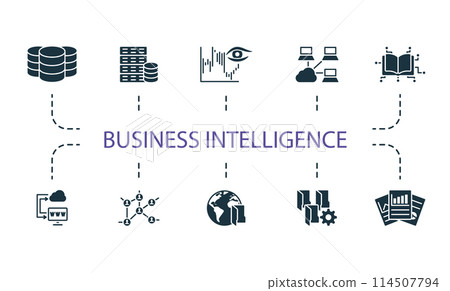 Business intelligence set. Creative icons. Editable elements. Business intelligence set. Creative icons. Editable elements. 114507794