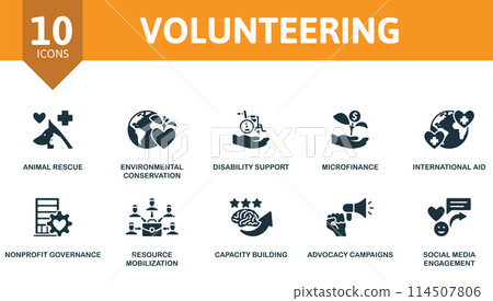 Volunteering set. Creative icons. Editable elements. 114507806