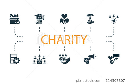 Charity set. Creative icons. Editable elements. 114507807