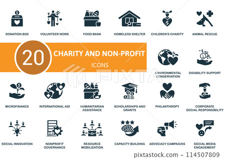 Charity and non-profit set. Creative icons. Editable elements. 114507809