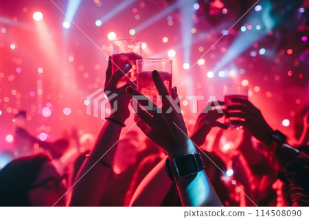 A group of people are celebrating with glasses of beer 114508090