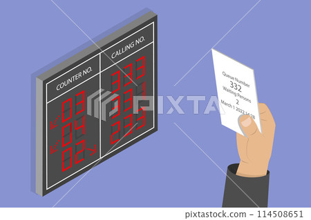 3D Isometric Flat Vector Illustration of Queue Display Number, Digital Automatic Dashboard 114508651