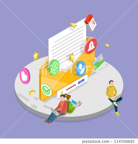 3D Isometric Flat Vector Illustration of Email Envelope, Unread E-mail Notification 114508685