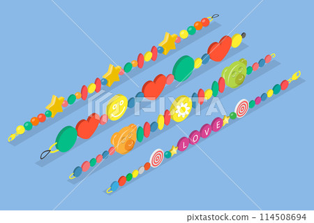 3D Isometric Flat Vector Illustration of Various Bracelets , Kidcore Jewelry 114508694