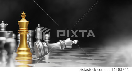 Gold and silver chess on black background business concept of beat your competition 3D render 114508745