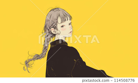 可愛的辮子女人回頭看 可愛的辮子女人回頭看 114508776