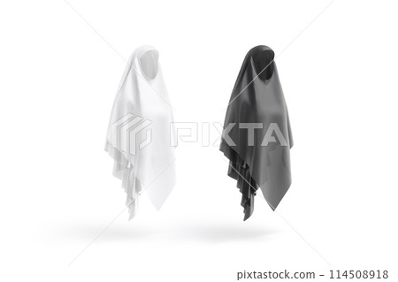 Blank black and white female khimar mockup, side view Blank black and white female khimar mockup, side view 114508918