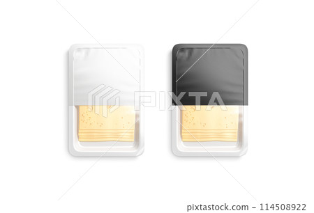 Blank black and white transparent cheese pack mockup, top view 114508922