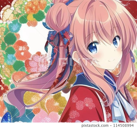 粉紅色髮髻的美麗女孩 114508994