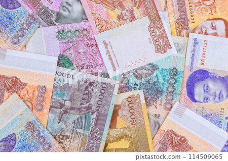 Cambodian riel currency banknotes, there are number of denominations available 114509065