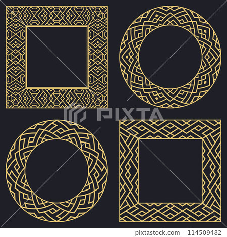 Set decorative circular vintage geometrical ornament. Set decorative circular vintage geometrical ornament. 114509482
