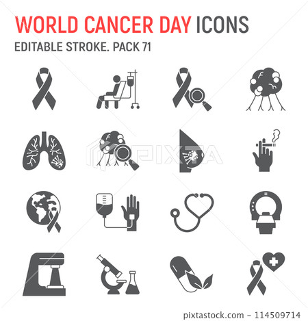 World Cancer Day glyph icon set World Cancer Day glyph icon set 114509714