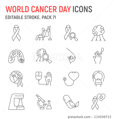 World Cancer Day line icon set World Cancer Day line icon set 114509715