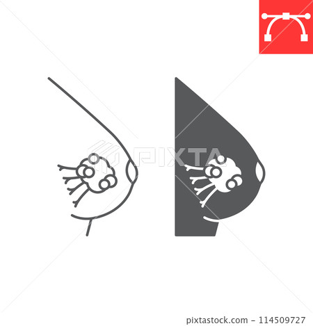 Breast cancer line and glyph icon Breast cancer line and glyph icon 114509727