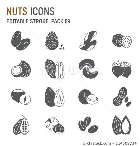Nuts glyph icon set Nuts glyph icon set 114509734